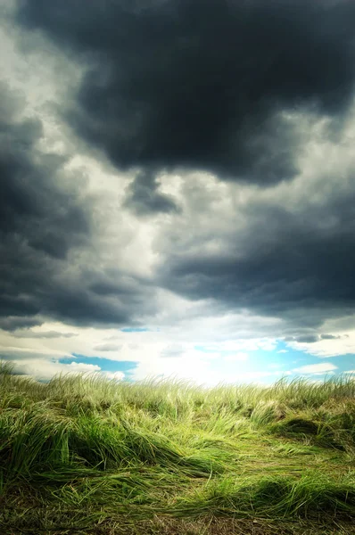 Nuvens fortes de tempestade sobre um campo — Fotografia de Stock