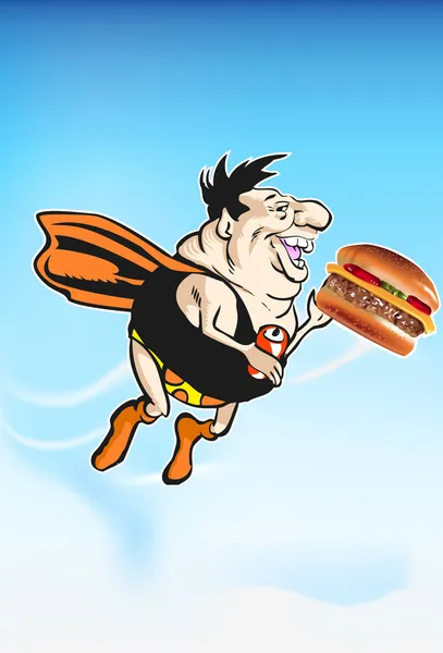 Super dynamische cheeseburger dude — Stockvector