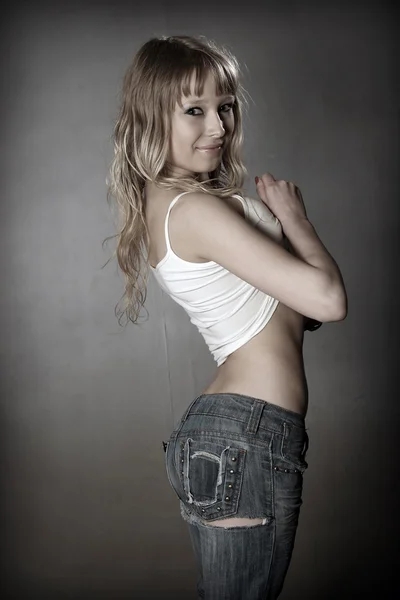 stock image Blond girl in jeans