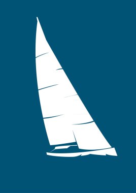 White stylized yacht on blue background clipart