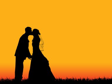 Bride and groom kissing clipart