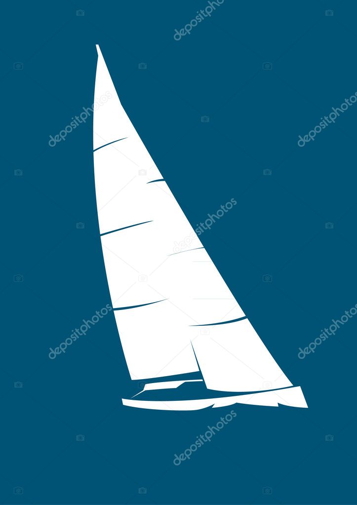 White stylized yacht on blue background