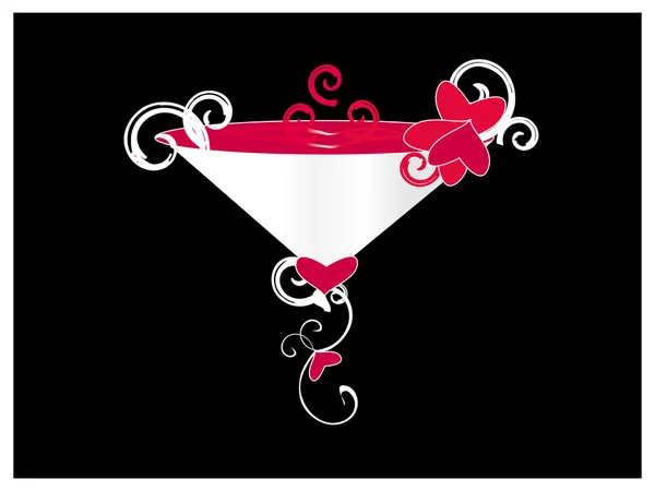 Martini pohár s červeným koktejl a červené srdce — Stockový vektor