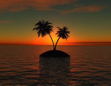 palmiye ağaçlarının ortasında güneş batımında ile ada