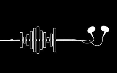 Silhouette of a in-ear headphones with wires looking like sound equalizer clipart