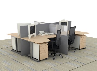 System office desks with partitions clipart