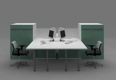 gri arka plan üzerinde izole partitions.furniture ile sistem ofis masaları.