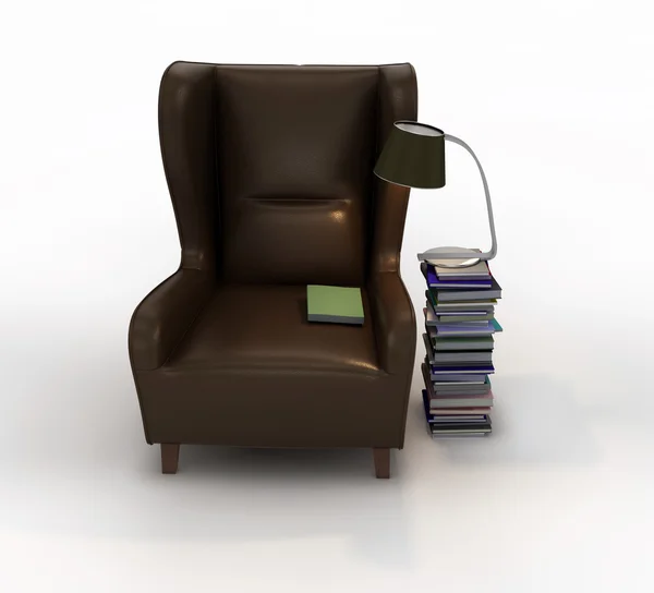 Zwei Liegestühle mit einem Stapel Bücher und einer Schreibtischlampe — Stockfoto