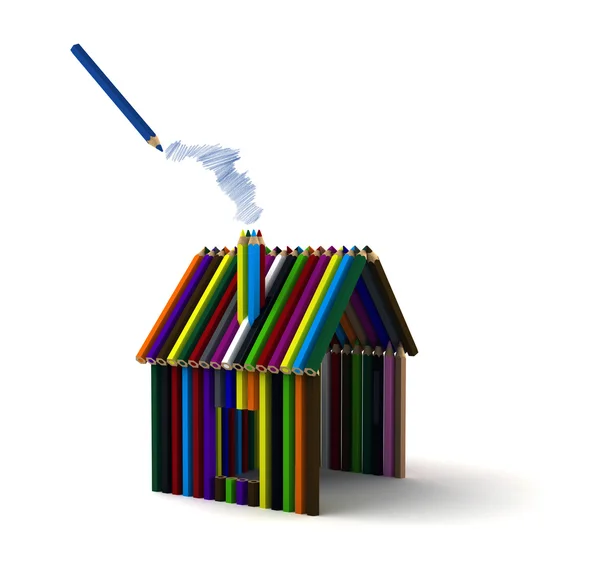 Casa de lápis coloridos — Fotografia de Stock