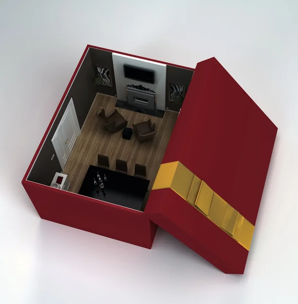 Komfortables Haus in einem Geschenk — Stockfoto
