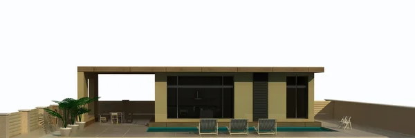 Casa de vacaciones en un estilo minimalista con piscina. aislado en blanco —  Fotos de Stock