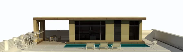 Vakantiehuis in een minimalistische stijl met zwembad. geïsoleerd op wit — Stockfoto