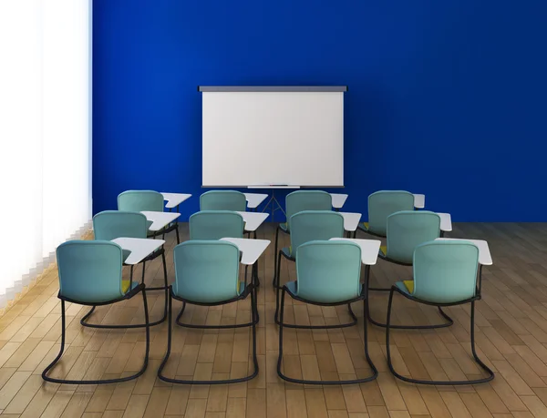Interiören i utbildning rum med markör styrelse och stolar. — Stockfoto
