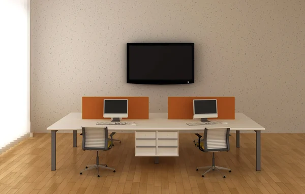 Oficina interior con escritorios de oficina de sistema — Foto de Stock