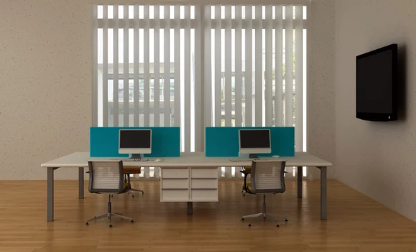 Oficina interior con escritorios de oficina de sistema — Foto de Stock