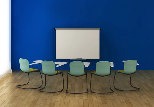 Interiören i utbildning rum med markör styrelse och stolar. — Stockfoto