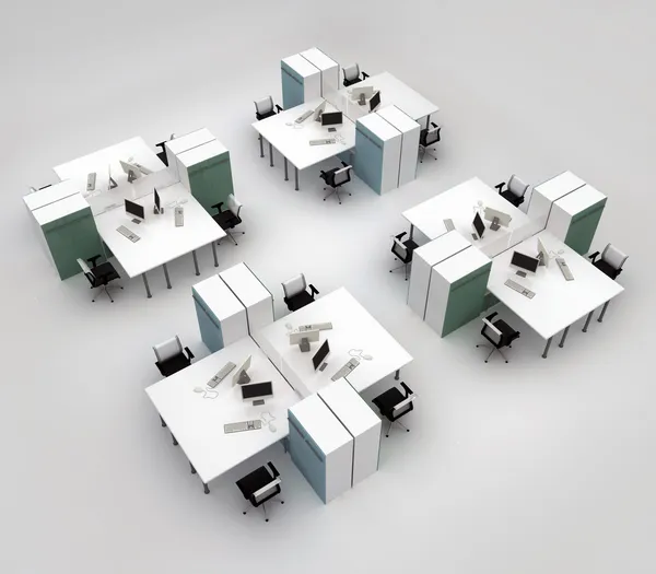 Otwarta przestrzeń biura systemy biurowe biurka — Zdjęcie stockowe