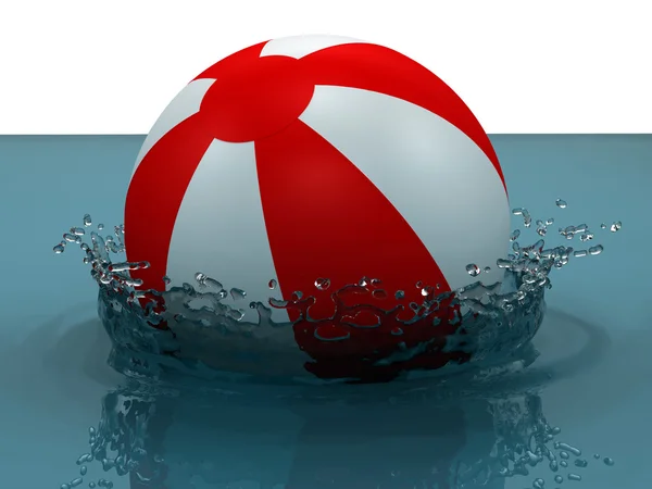 O conceito de férias. Bola de praia inflável caindo na água com salpicos — Fotografia de Stock