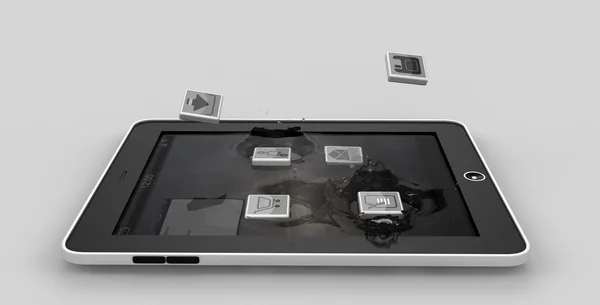 Aplicaciones de tabletas y teléfonos inteligentes que caen en el gadget de visualización —  Fotos de Stock