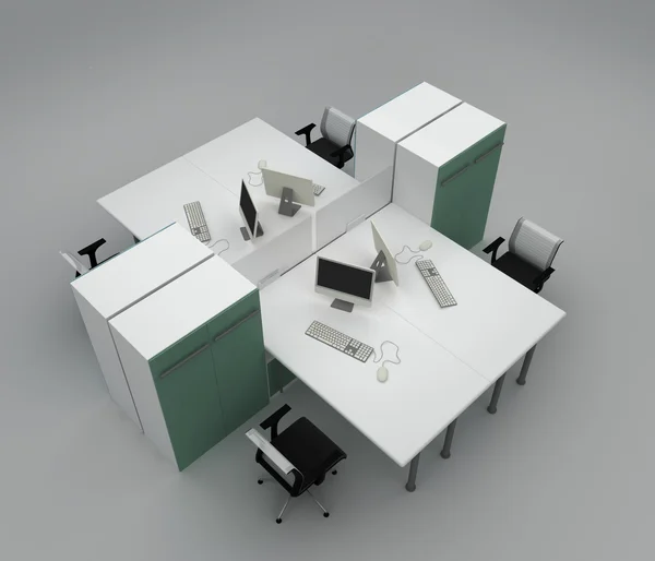 Systeem kantoor bureaus met partities. geïsoleerd op grijze achtergrond. — Stockfoto