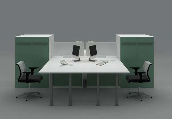 Secretárias de escritório do sistema com divisórias. Mobiliário isolado em fundo cinza . — Fotografia de Stock