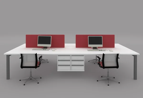 Systém kancelářské stoly s partitions.furniture izolované na šedém pozadí. — Stock fotografie