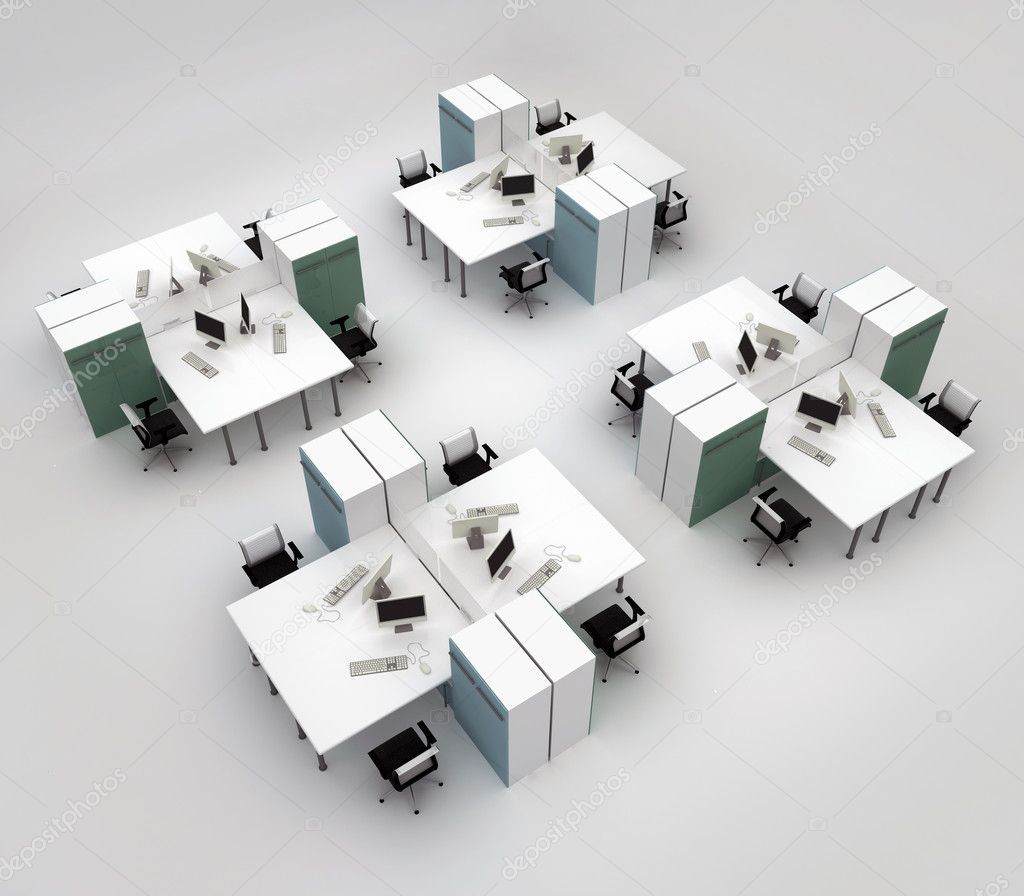 Open space office with systems office desks