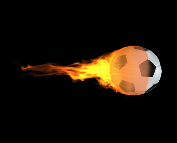 Ilustrace rush v fotbalový zápas. létající & hoří oheň fotbalový míč — Stock fotografie