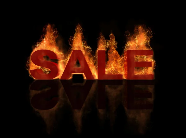 Het concept van hete verkoop titel met vlam branden effect en reflectie — Stockfoto