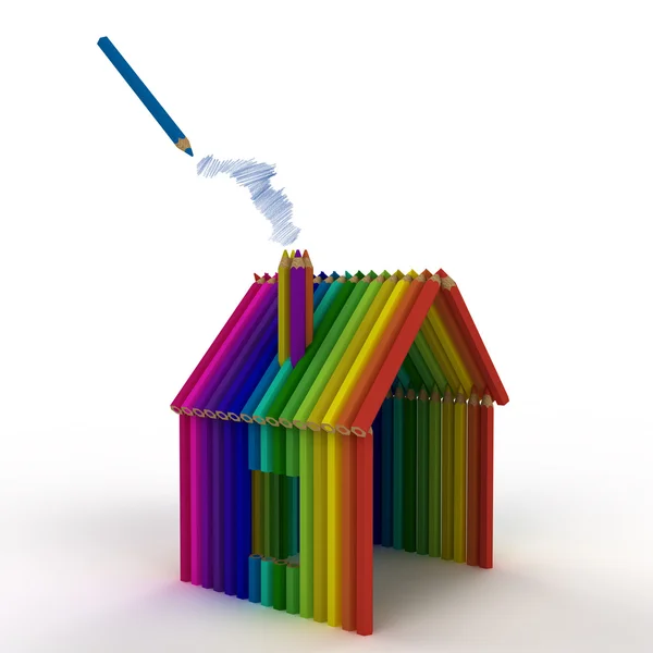 En logotyp av huset av färgpennor för utbildning Royaltyfria Stockfoton