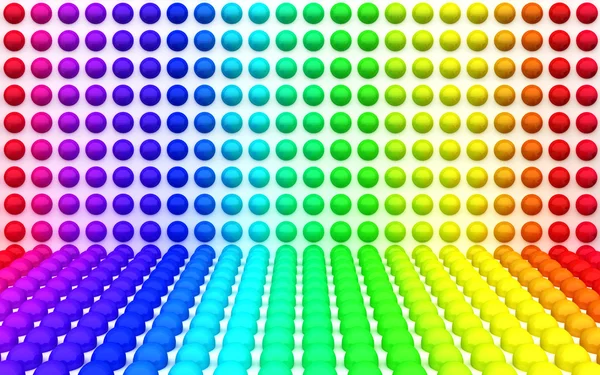 Padrão de fundo abstrato com as esferas nas cores do arco-íris, estendendo-se em perspectiva — Fotografia de Stock