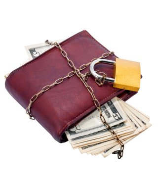 Purse with money closed on padlock. clipart