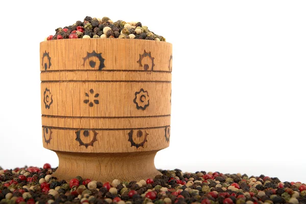 stock image Wooden bowl full of mixed peppers