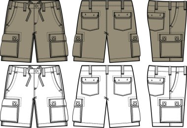 Men cargo shorts in different side view clipart