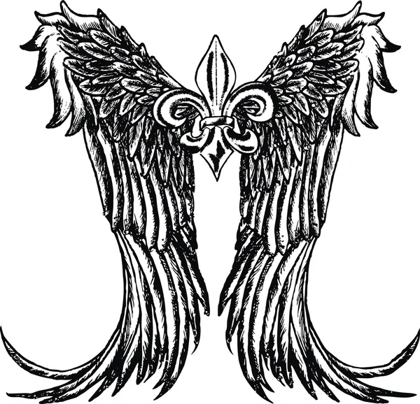 Fleur de lis royal emblem with wing — Stock Vector