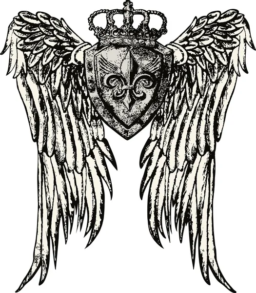 Fleur de lis königliches Emblem mit Flügel — Stockvektor