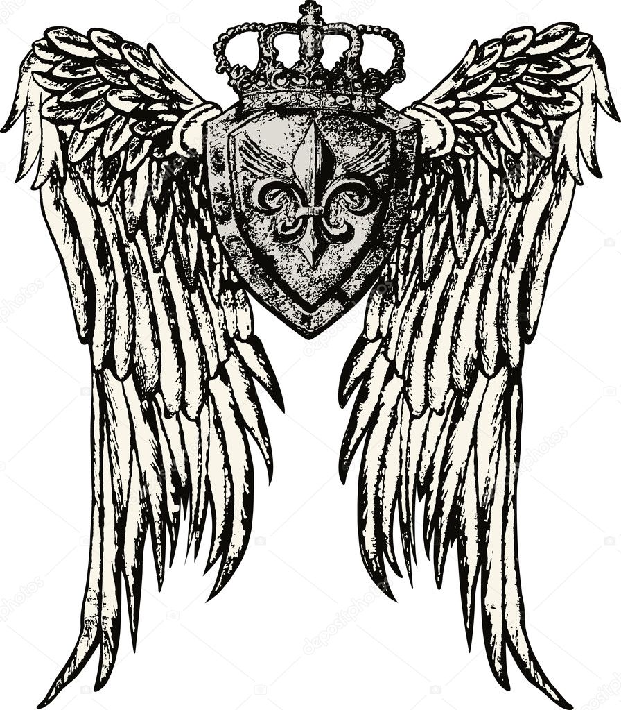 Fleur de lis royal emblem with wing
