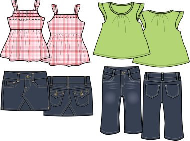 Ladies tops and denim set drawing clipart