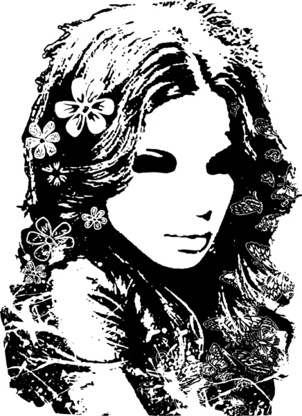 Πορτρέτο του όμορφη γυναίκα με λουλούδια στα μαλλιά — Διανυσματικό Αρχείο