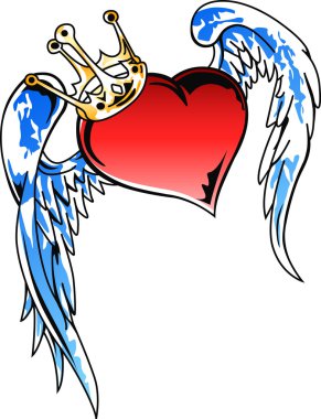 Flying heart with crown illustration clipart