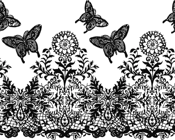 无缝的蝴蝶与花朵图案 — 图库矢量图片