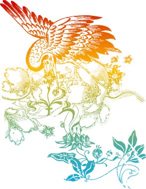 Oriental bird design clipart