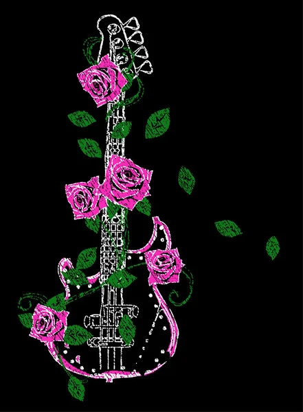 Gitar rock dengan ilustrasi mawar - Stok Vektor