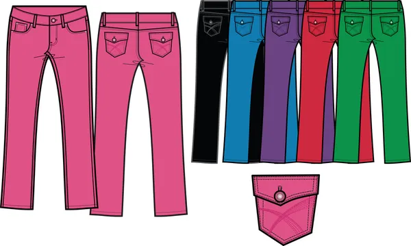 Dáma vyhublé džíny džíny s ostrým zbarvením — Stockový vektor