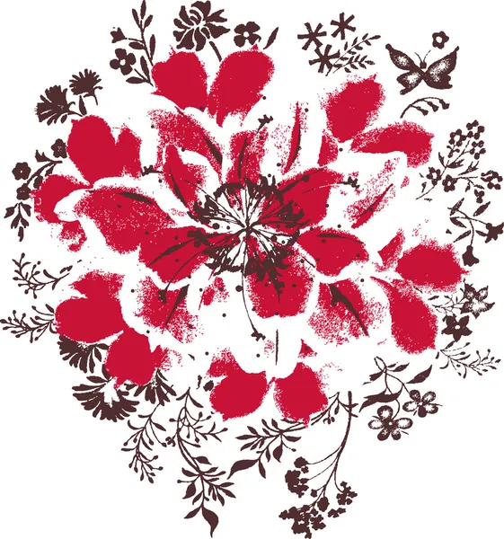 Virág és pillangó természet minta — Stock Vector