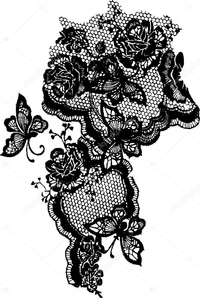 Butterfly and rose elegant lace print