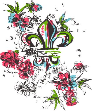 Fleur de lis with flower clipart