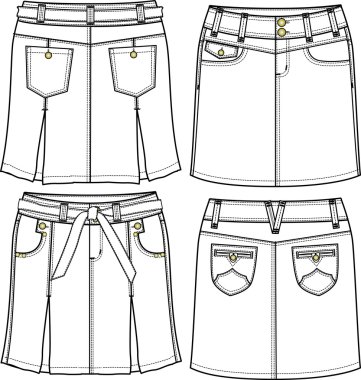 Ladies denim skirts drawing clipart