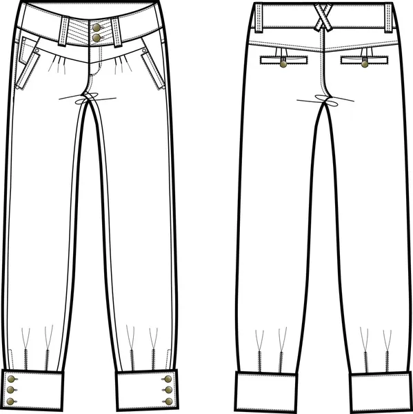 女士斜纹棉布牛仔裤和细节 — 图库矢量图片