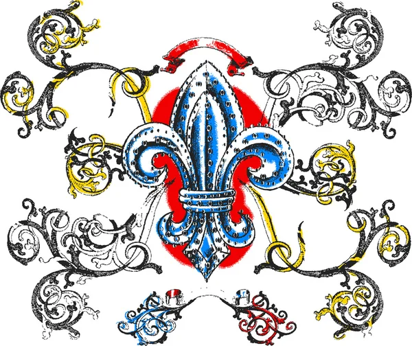 Fleur de lis symbol with scroll background — Stock Vector